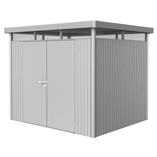 Highline hagebod med dobbel dør størrelse h3 metallic sølv Biohort