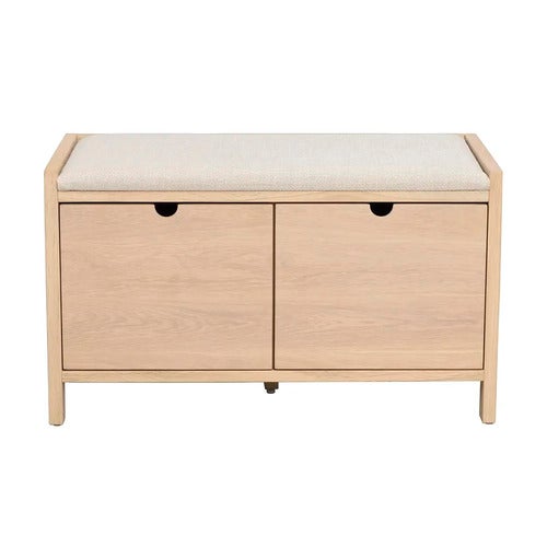 Hillmond oppbevaringsbenk 80 cm hvitpigmentert eik/beige stoff