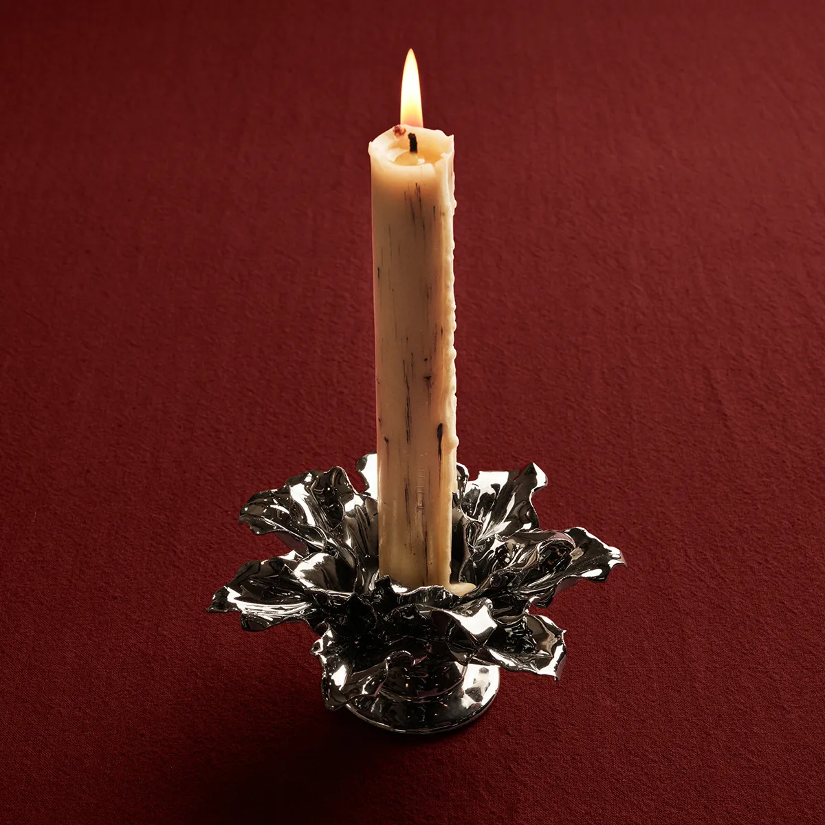 Lysestake Holly Leaf Silver Ø 12 cm