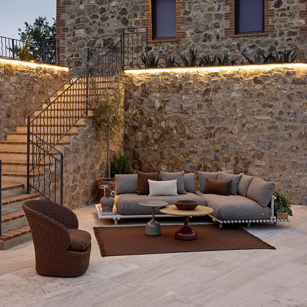 Sticks sofa m/ sjeselong Alu/desert sand