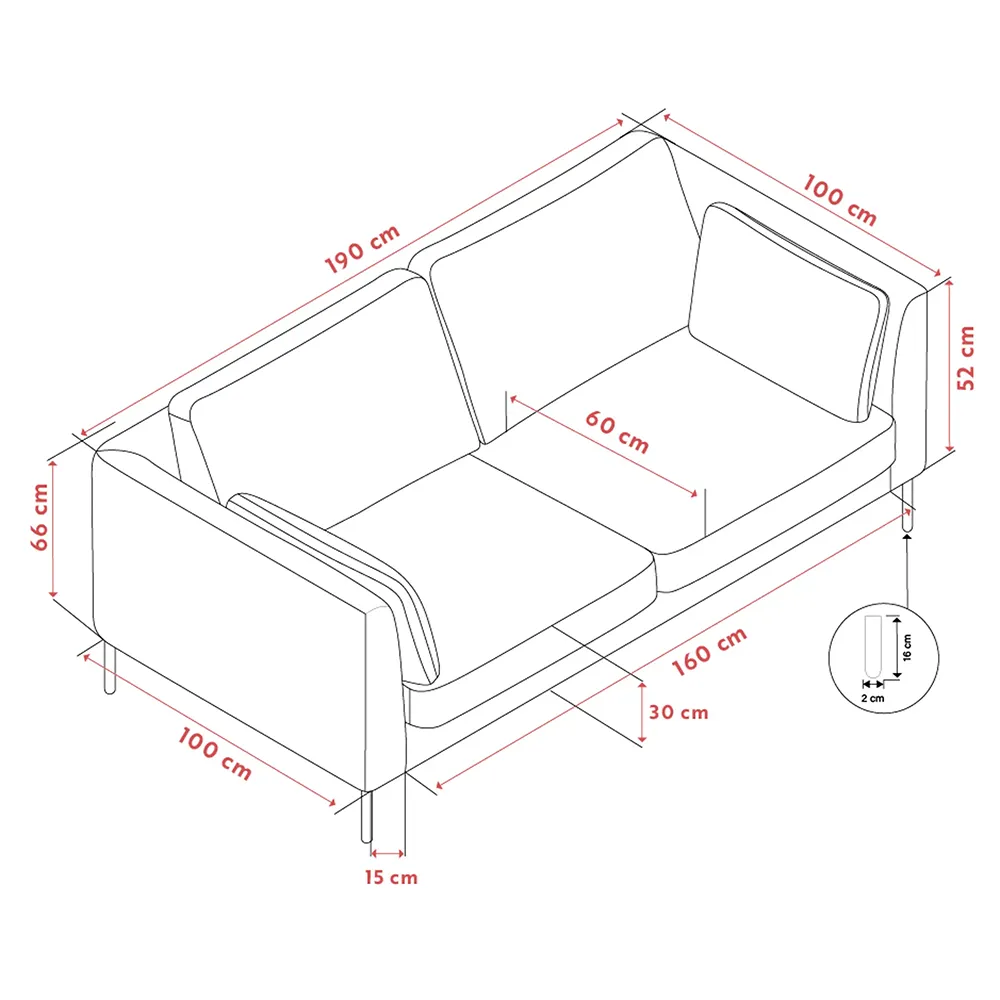 Corwin 2,5-seter sofa i stoff Rita Lys beige