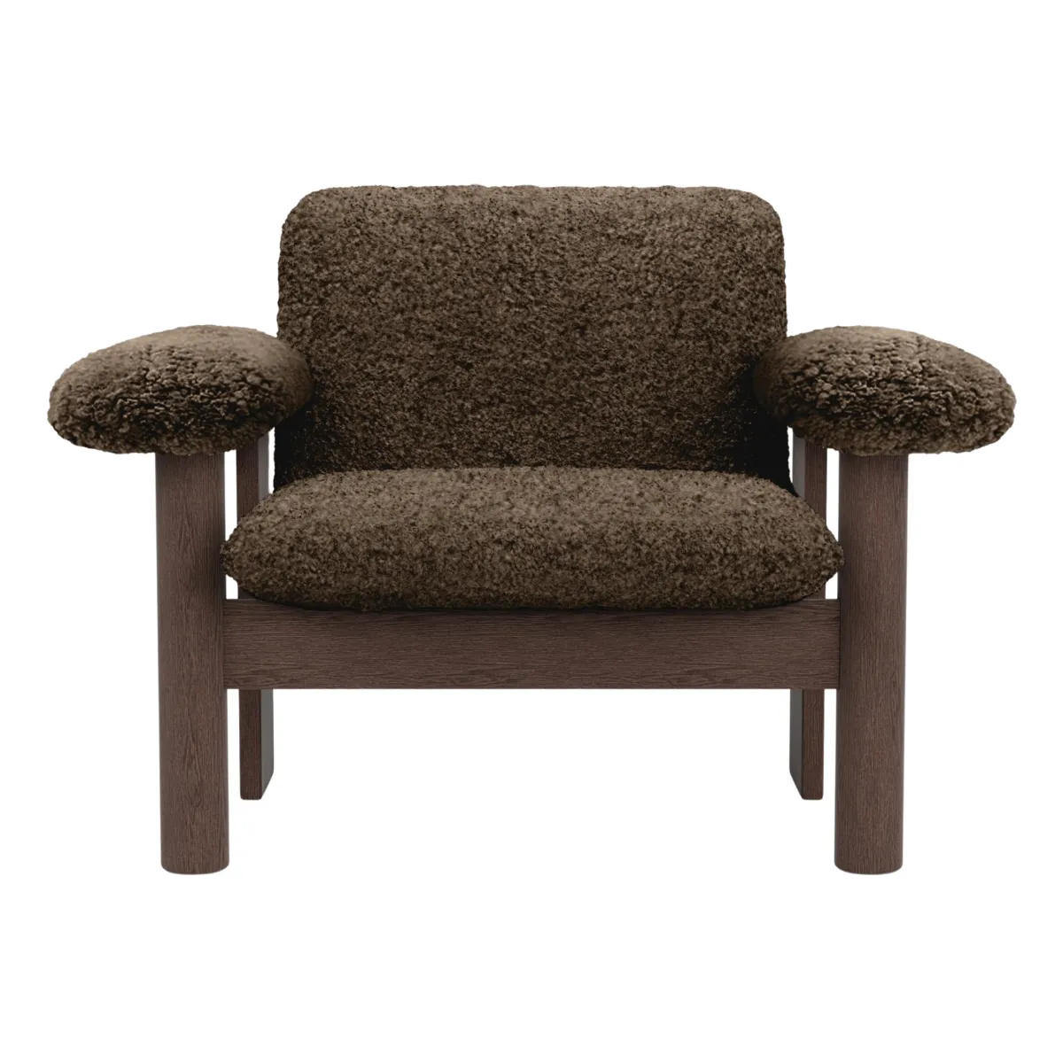Brasilia loungestol lav rygg, mørkbeiset massiv eik, Sheepskin Nevotex Root
