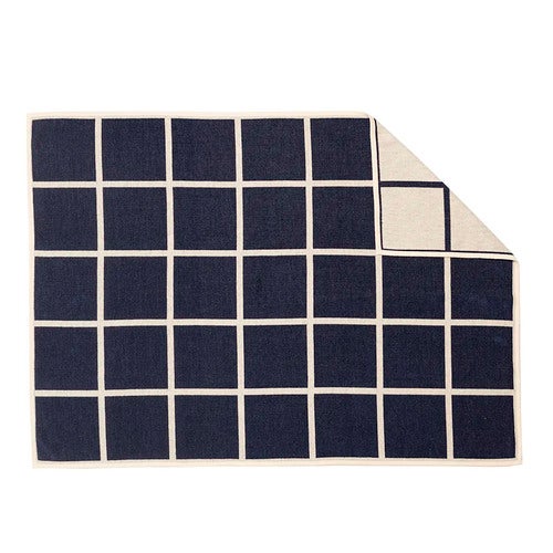 Vevd pledd i lammeull Criss Dark Blue