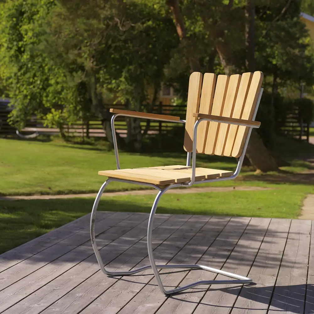 56-stolen, armlenestol galvanisert/teak