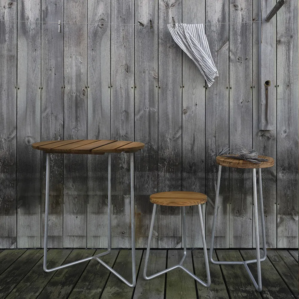 Bord 6B 60 Ubehandlet teak / varmgalvanisert ramme