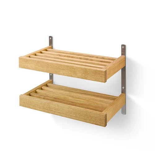Nadja Skohylle 50 cm 2 nivåer veggmontert Oljet eik/slipt stål