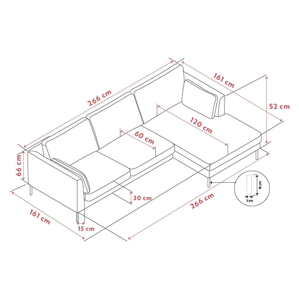 Corwin sofa 3,5-seter sofa chaiselong høyre stoff Rita lys beige