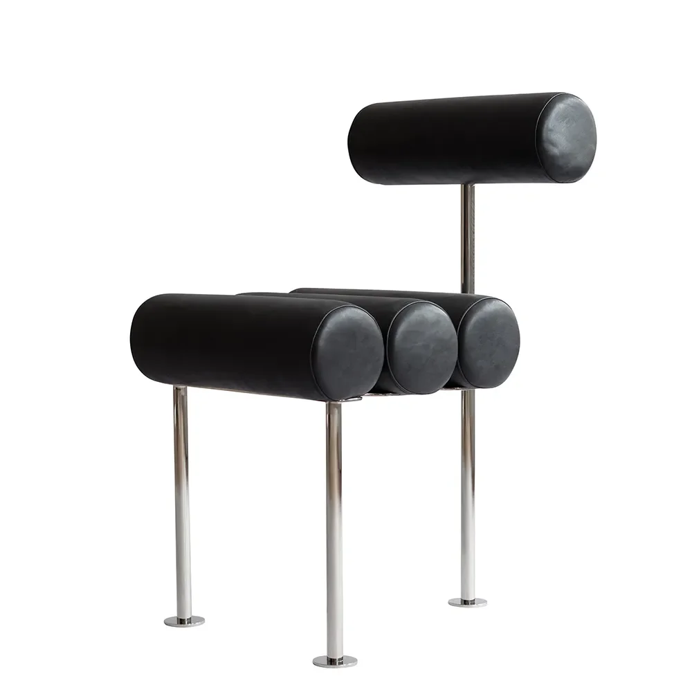 Hiro spisestol i rustfritt stål - anilinskinn svart