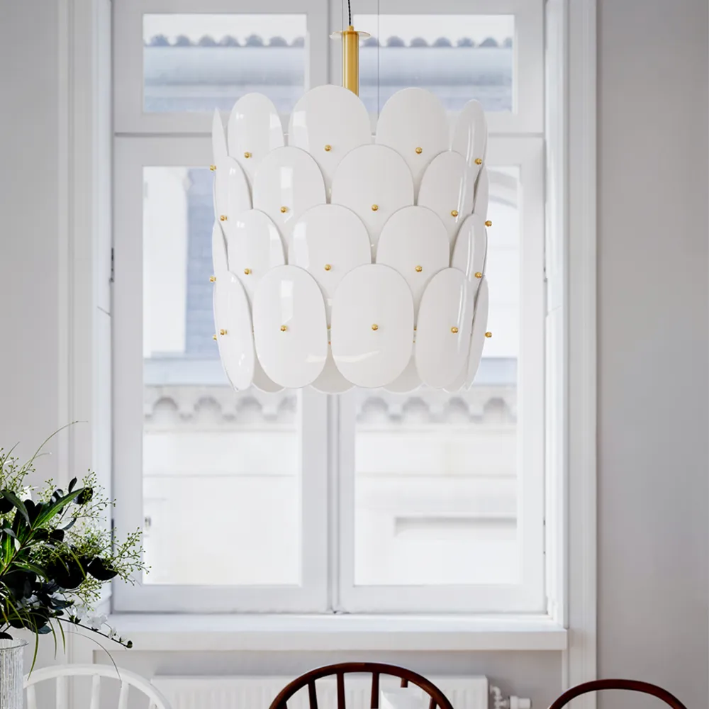 Omlott taklampe Ø50cm messing/hvit