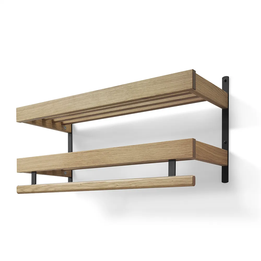 Nadja hattehylle 80 cm 2 nivåer Lakkert eik/mattsvart stål