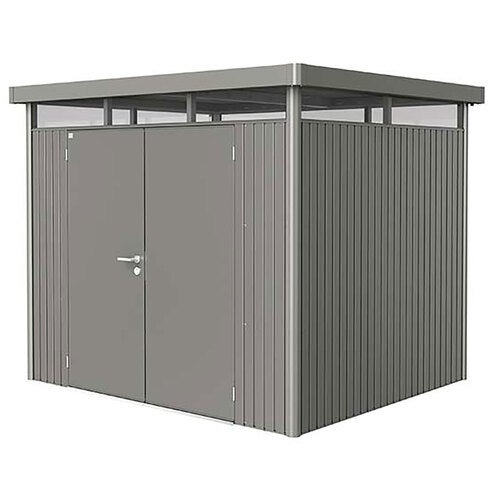 Highline hagebod med dobbel dør størrelse h3 metallic kvartsgrå Biohort