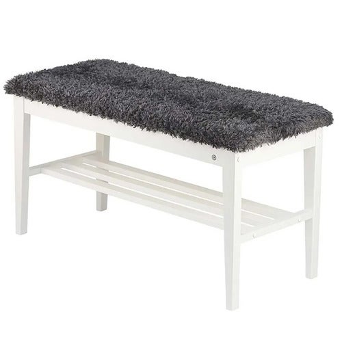 Nadja Bench Hvitlakkert bjørk/saueskinn i mørkegrå look